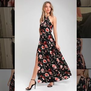 Lulu’s Feel the Music Black Floral Print Maxi Dress | Medium